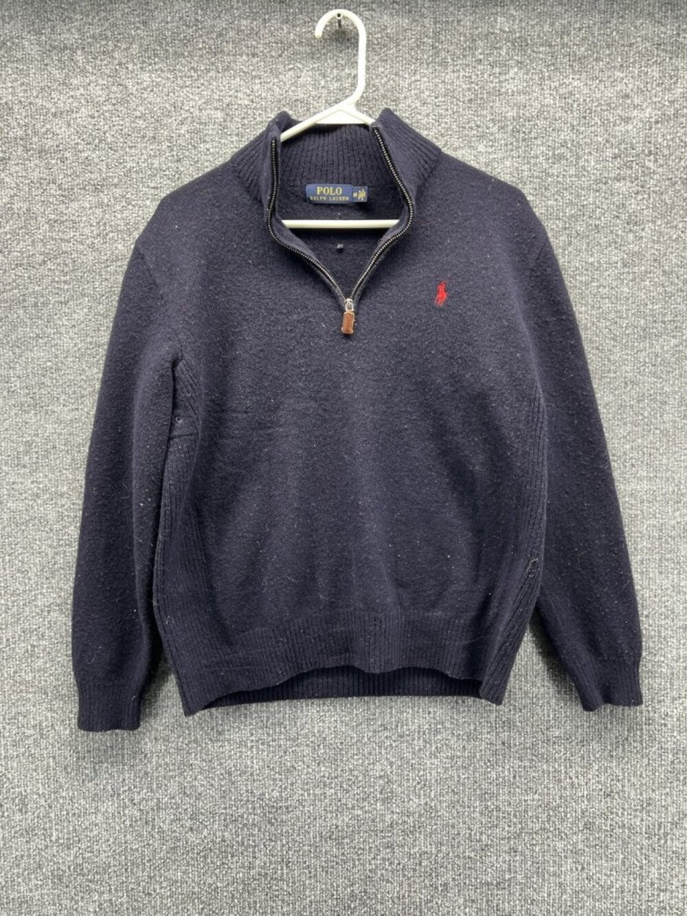 Polo Ralph Lauren Sweater Men Medium Blue 1/2 Zip Mock Neck Wool Knit Pullover